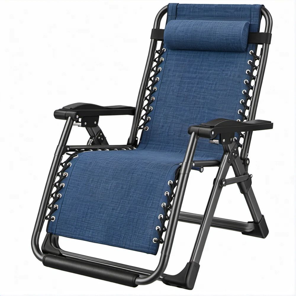 Klappbare Relaxliege Blau/Schwarz aus Polyester und Stahl, 90 x 65 x 110 cm