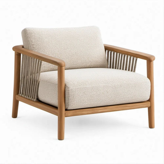 Loungesessel aus Teakholz mit Armlehnen, Beige/Naturbraun/Taupe, 80 x 78 x 76 cm