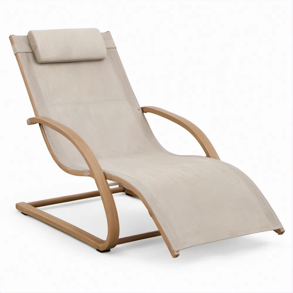 Gartenliege mit Kopfkissen, Beige/Natur, 172 x 65 x 95 cm