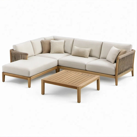 L-förmiges Garten-Lounge-Set Naturbraun/Beige/Taupe, 245 x 170 x 78 cm