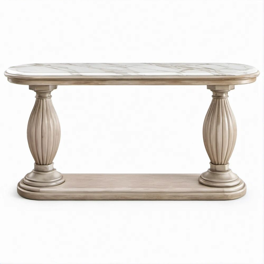 Ovaler Konsolentisch in Beige, Weiss und Grau, 120 x 40 x 80 cm