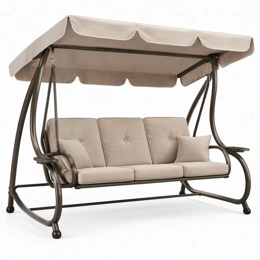 3-Sitzer-Gartenschaukel Beige/Dunkelbraun, 200 x 125 x 170 cm