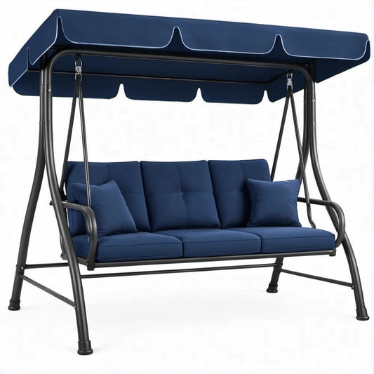 3-Sitzer-Gartenschaukel Dunkelblau/Schwarz, Stahl und Polyester, 200 x 120 x 170 cm