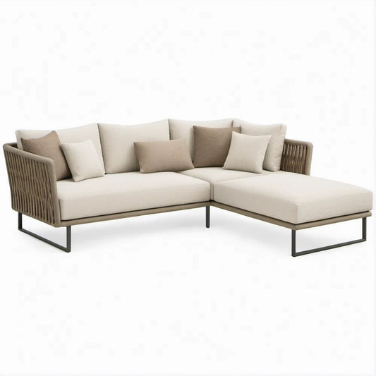 Garten-Ecksofa in L-Form mit rechter Recamiere, Beige/Taupe/Schwarz, 230 x 150 x 75 cm