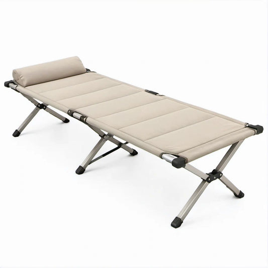 Klappbare Gartenliege aus Aluminium mit Polsterauflage und Kopfkissen, Beige/Grau/Schwarz, 190 x 60 x 30 cm