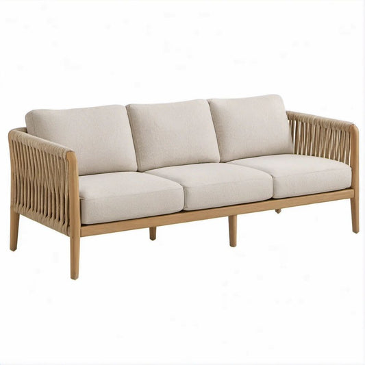 3-Sitzer Gartensofa aus Akazienholz und Polyester-Seilgeflecht, Beige/Naturholz, 208 x 80 x 76 cm