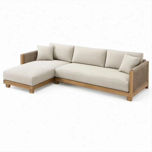 L-förmiges Gartensofa aus Akazienholz, Beige/Naturbraun/Taupe, 260 x 160 x 75 cm