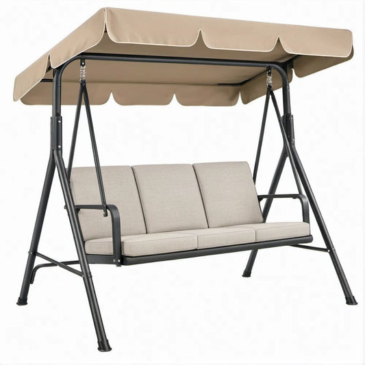3-Sitzer Gartenschaukel mit Sonnendach, Beige/Schwarz, 200 x 120 x 170 cm